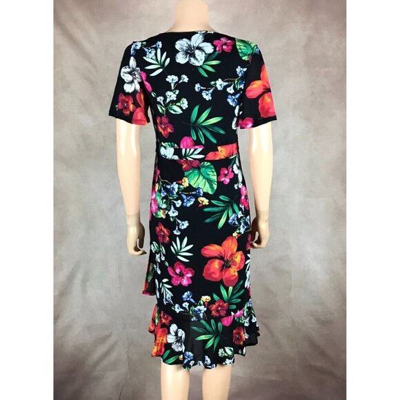 THALIA SODI Black Floral Faux-Wrap Ruffled Dress NWT SMALL - Picture 8 of 10